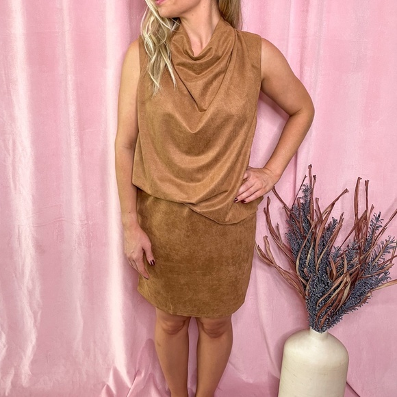 TCEC Faux Suede Camel Sleeveless Dress NWT - Picture 2 of 4
